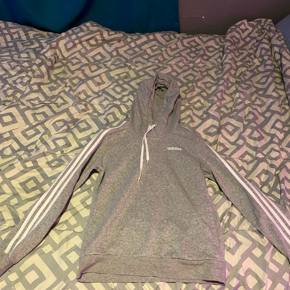 Adidas Gray Hoodie with White Stripes